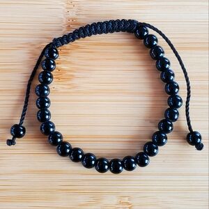 Midnight Harmony: Black Beaded Adjustable Bracelet. Unisex